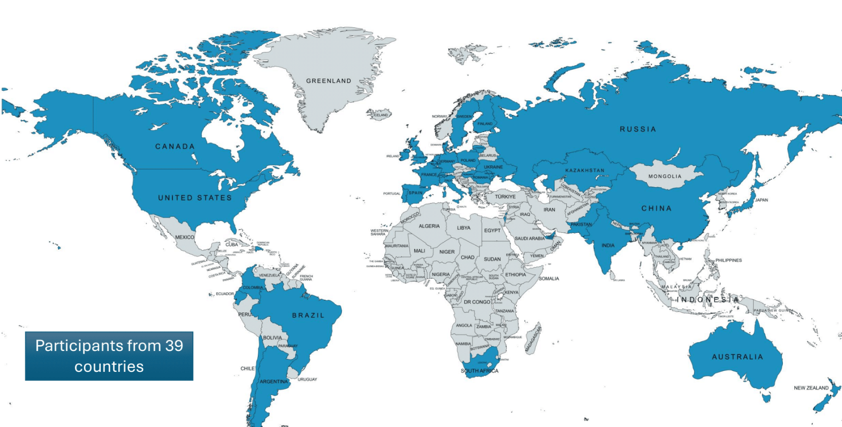 Mapa del mundo con distribución por países de pacientes enrolados en el estudio de historia natural de KIF1A